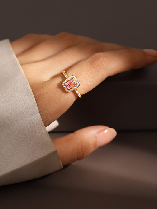 Pink American Diamond Zirconia Cubic Gold Ring Gold