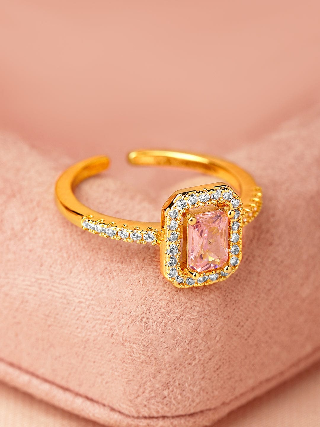 Pink American Diamond Zirconia Cubic Gold Ring Gold