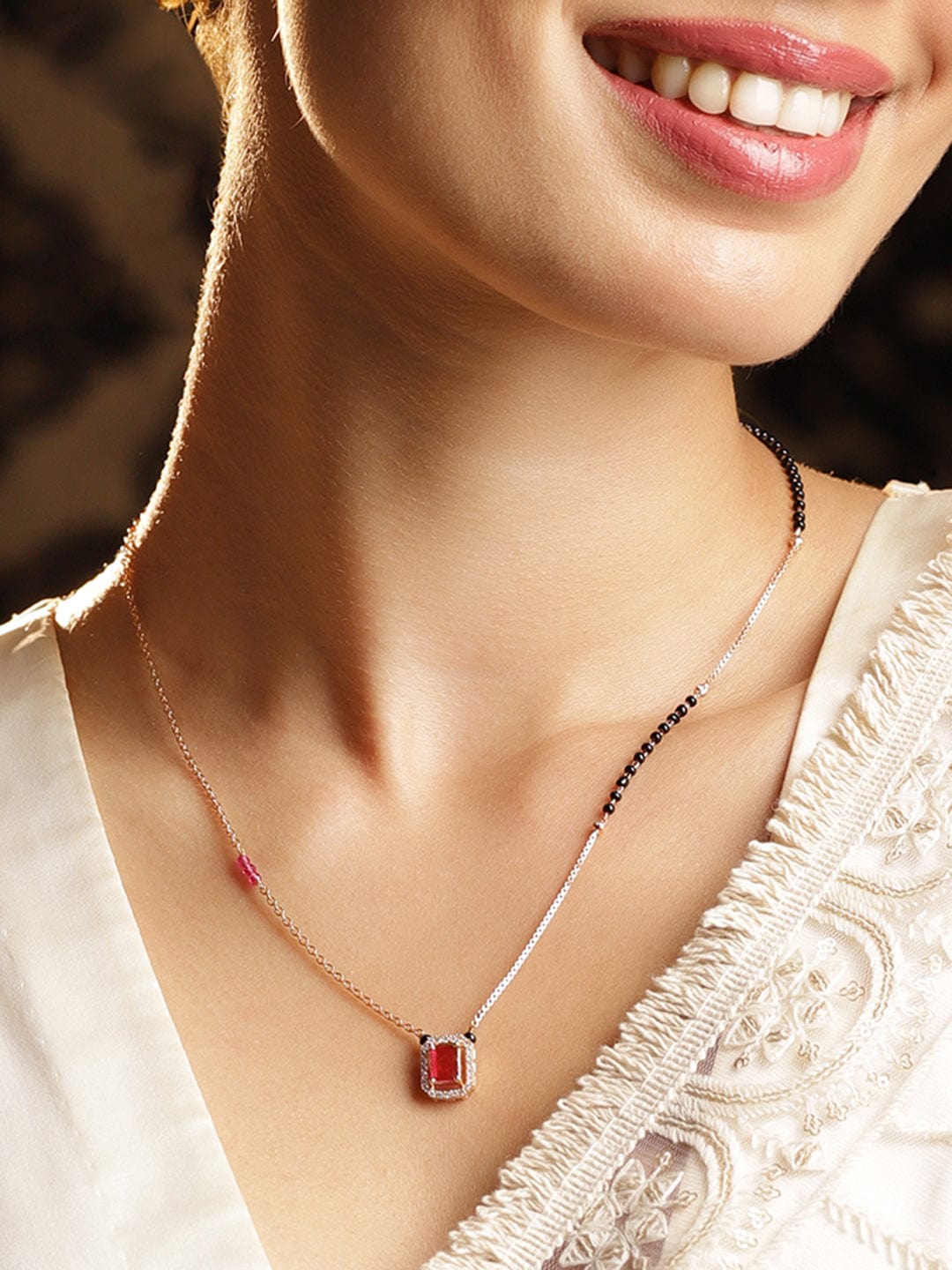 Ruby American Diamond Zirconia Gold Mangalsutra Gold