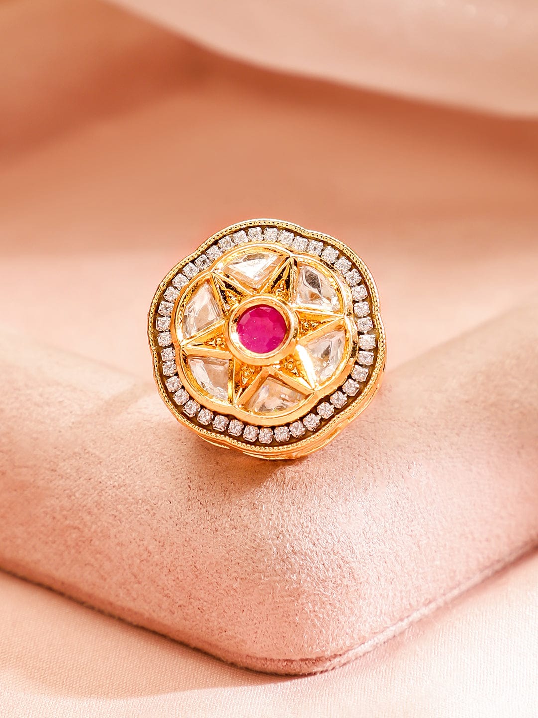 Kundan & American Diamond Zirconia Traditional Ring Gold