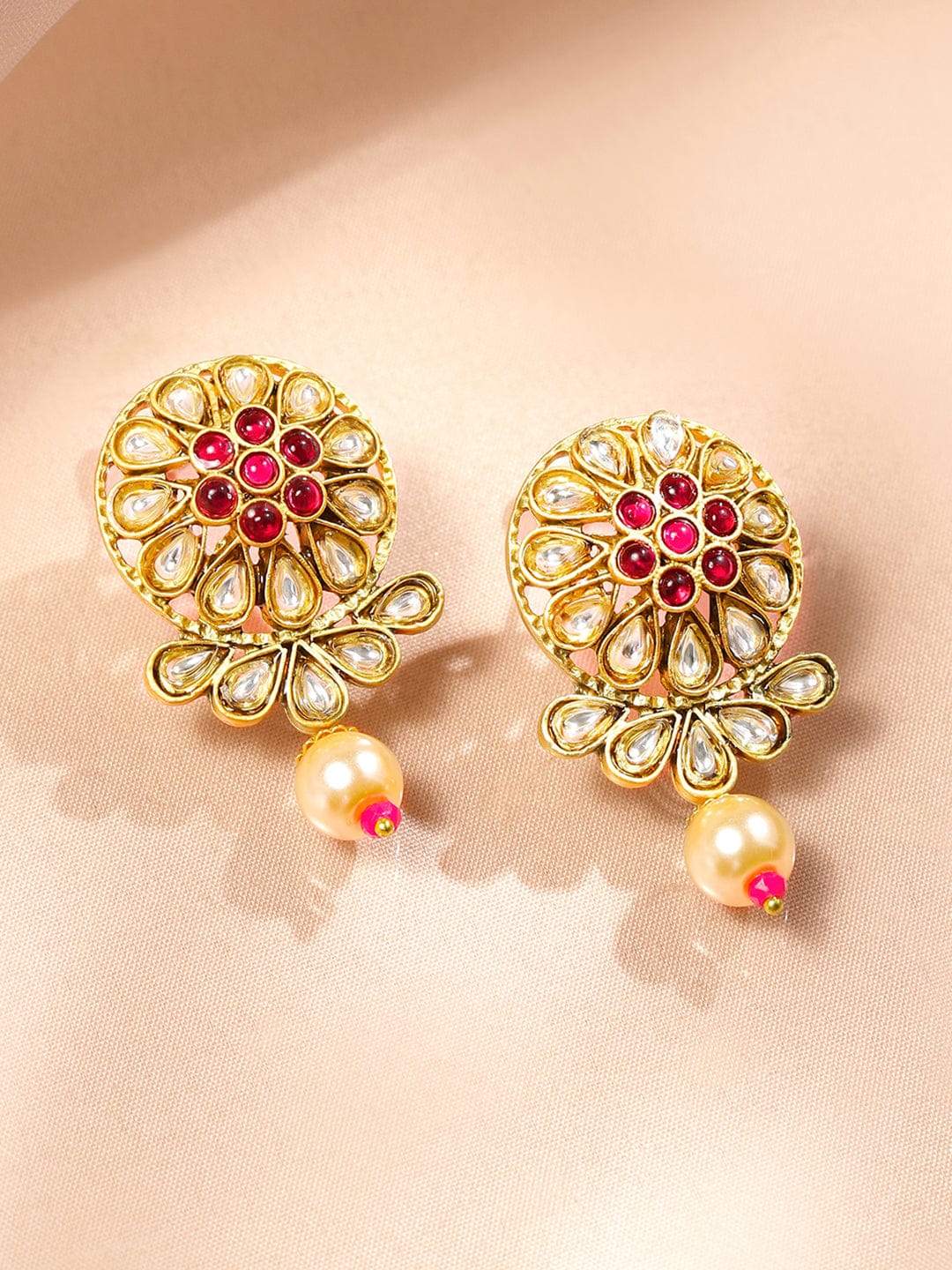 Golden choker Set with Ruby & Pearl Detailing Red