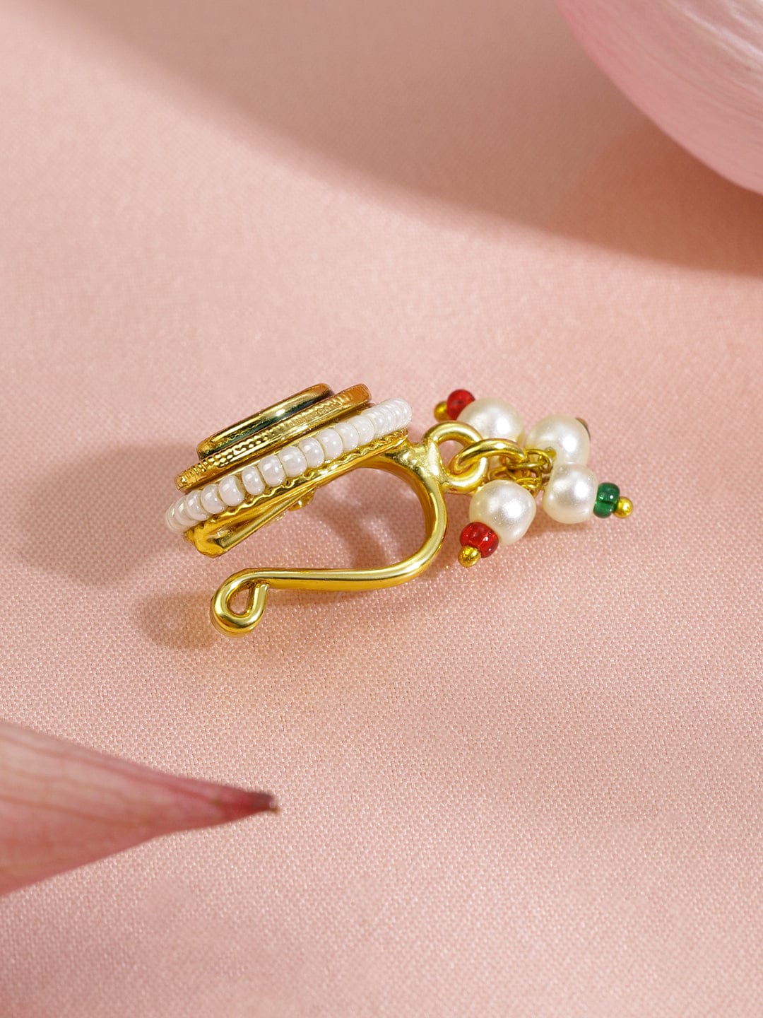 Pink & Green Pearl Drop Nose pin フリーサイズ