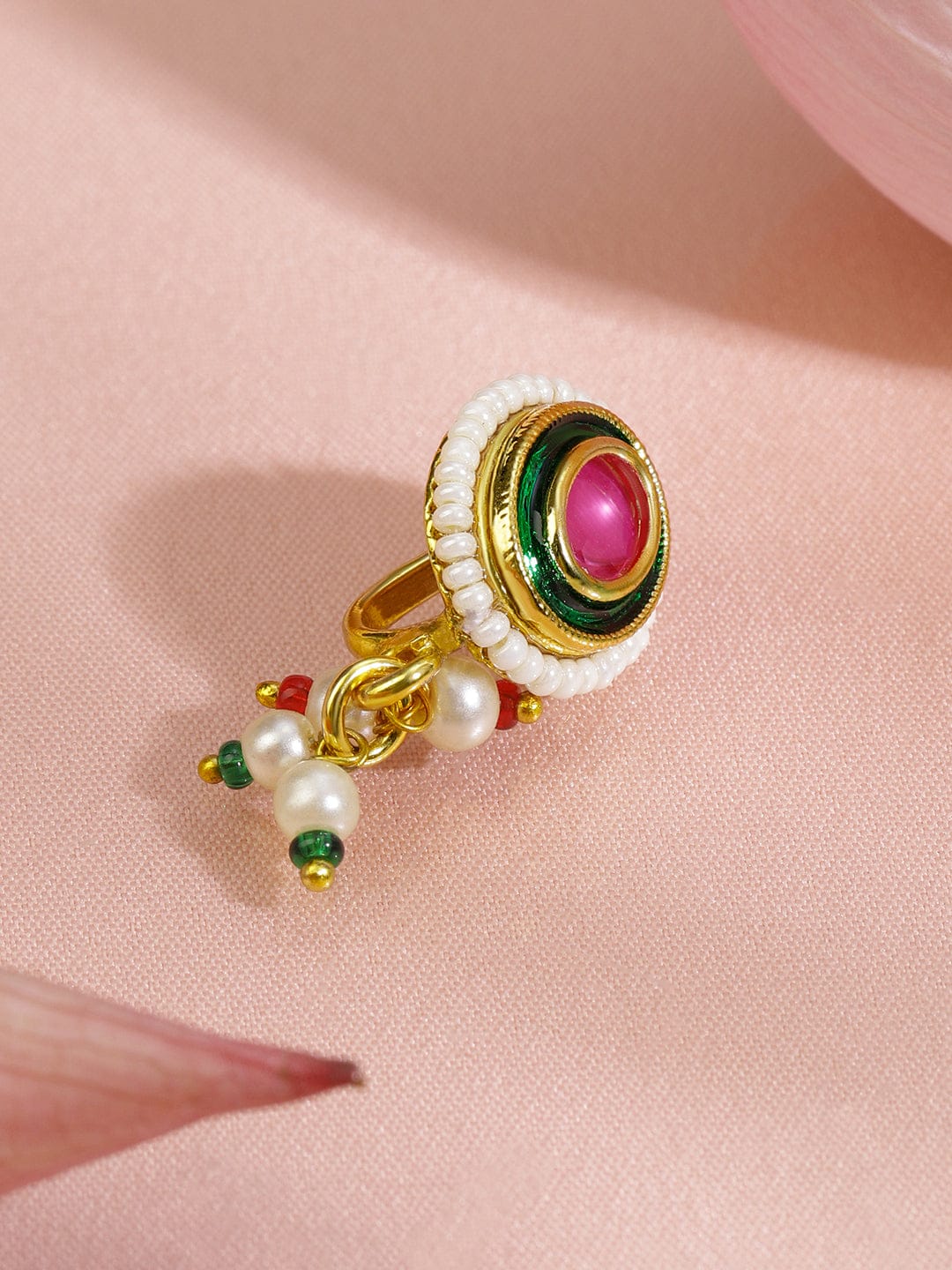Pink & Green Pearl Drop Nose pin フリーサイズ