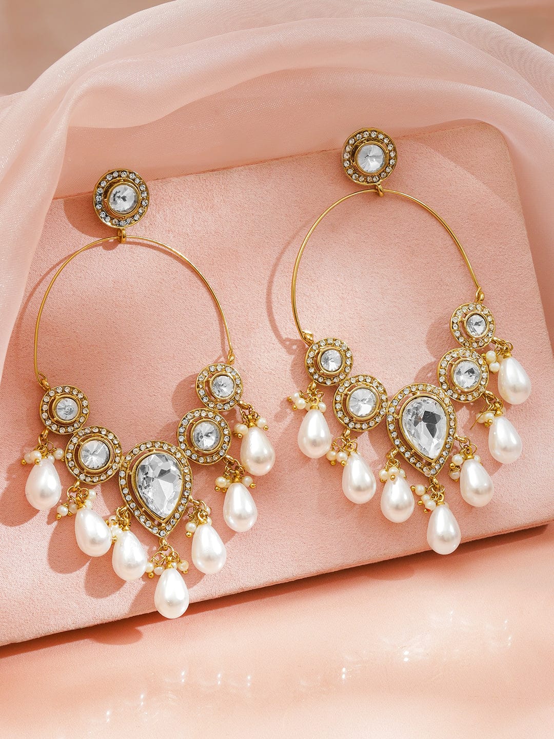 Stylish Ivory Kundan Pearls Chandbali フリーサイズ