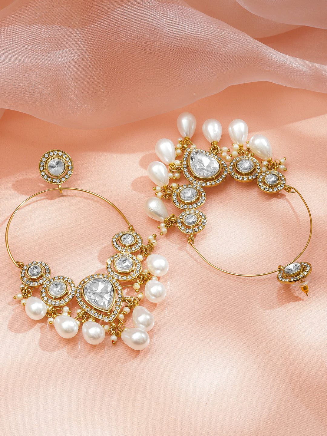 Stylish Ivory Kundan Pearls Chandbali フリーサイズ