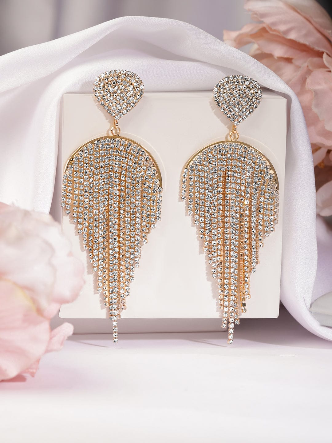 Runway Glam Crystal Multistrands Earrings Gold