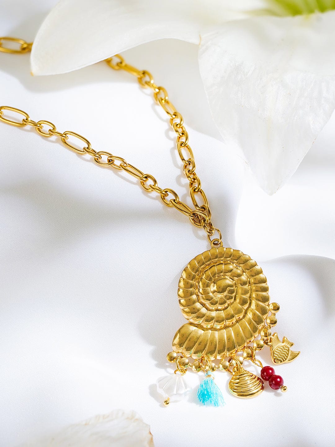 Oceanic Spiral Shell Multicolour Pendant Necklace フリーサイズ