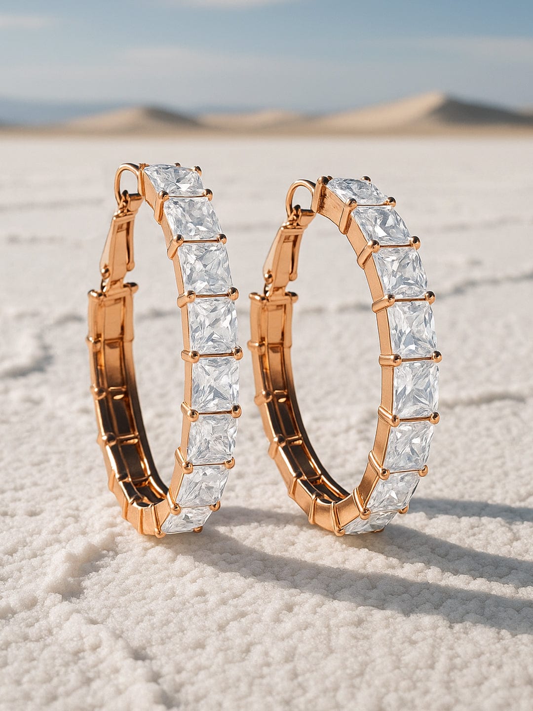 Gold Toned White Hoop Earrings Gold