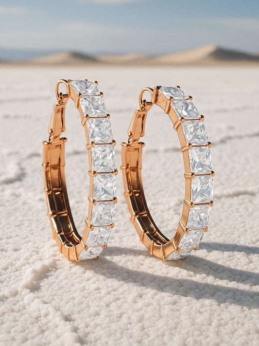 Gold Toned White Hoop Earrings Gold