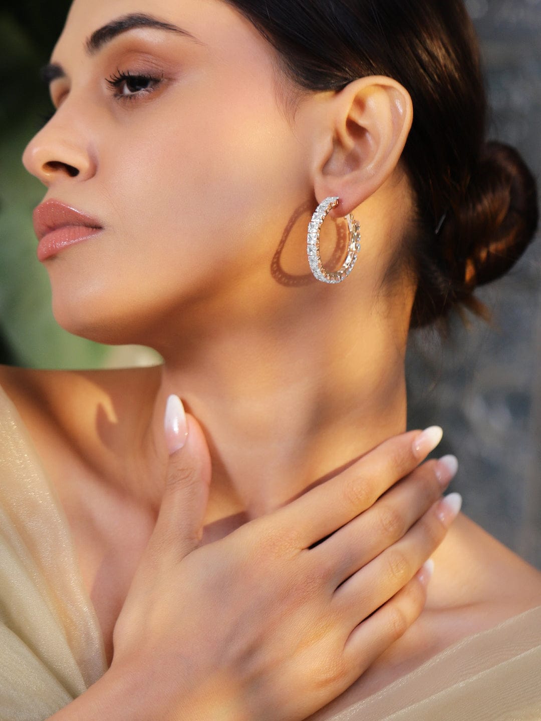 Gold Toned White Hoop Earrings Gold