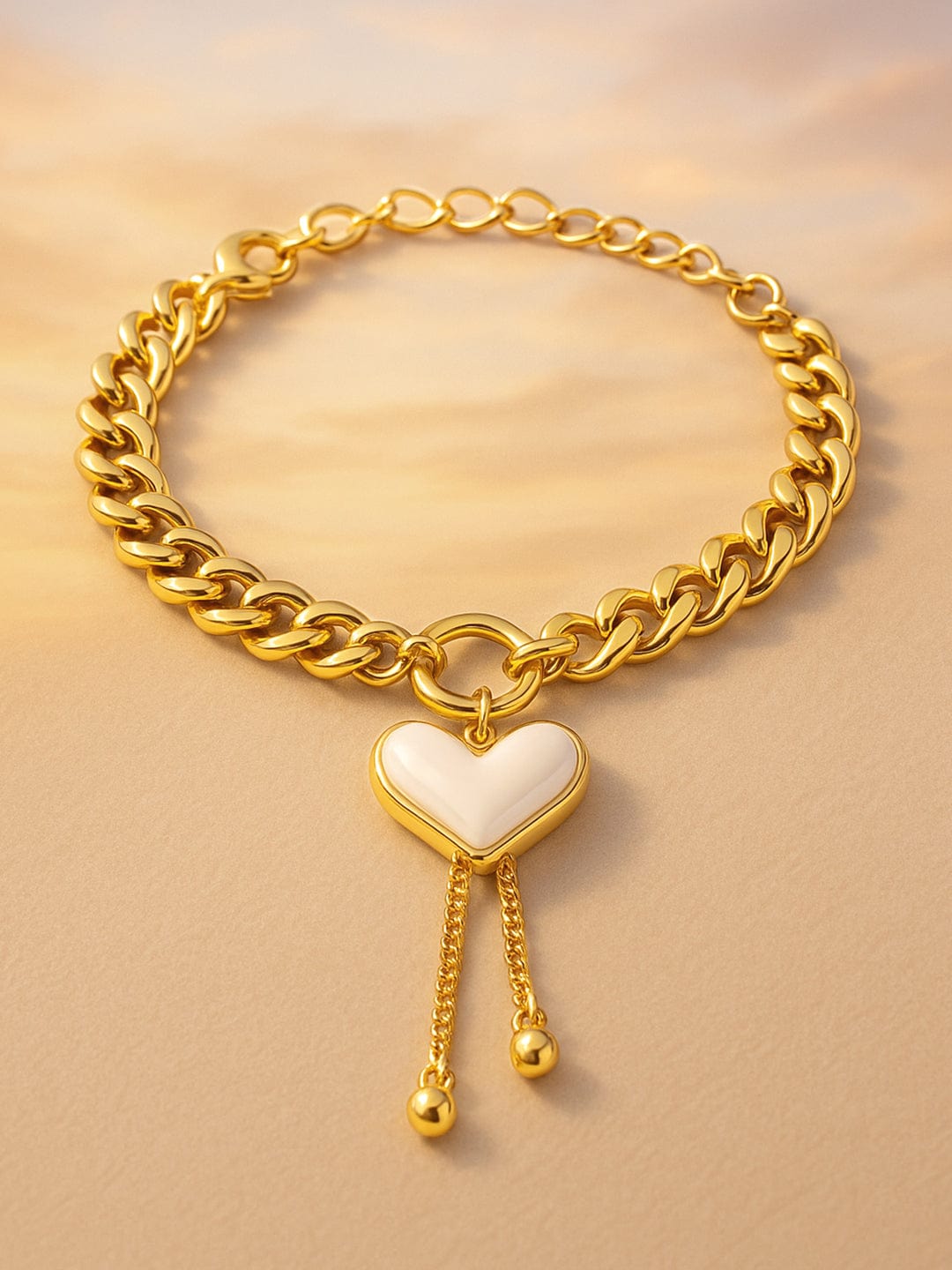 Rubans 18K Gold Plated Stainless Steel Tarnish-Free Waterproof Heart Bracelet Gold