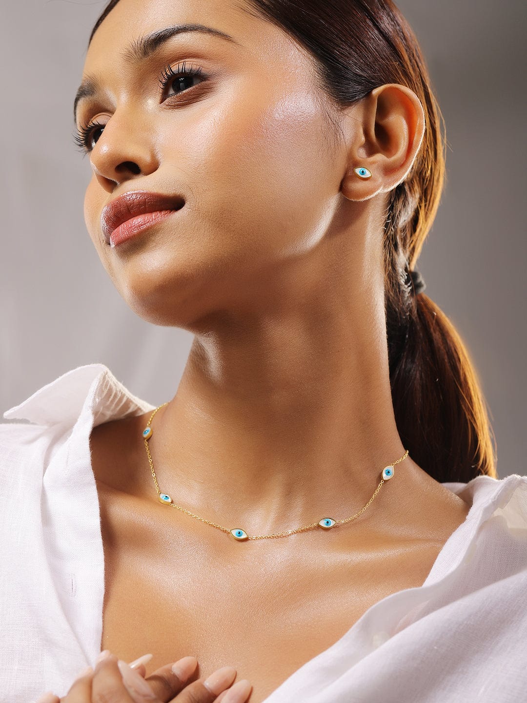 Evil Eye Motif Gold Necklace Set Blue