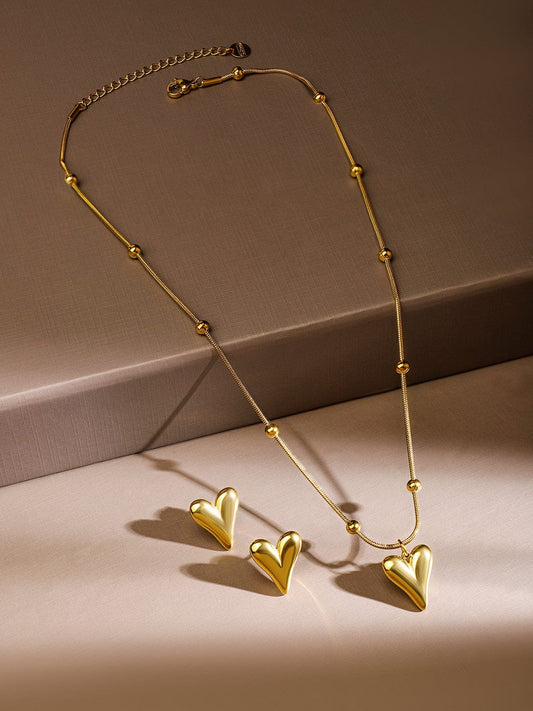 Golden Heart Pendant Set Gold