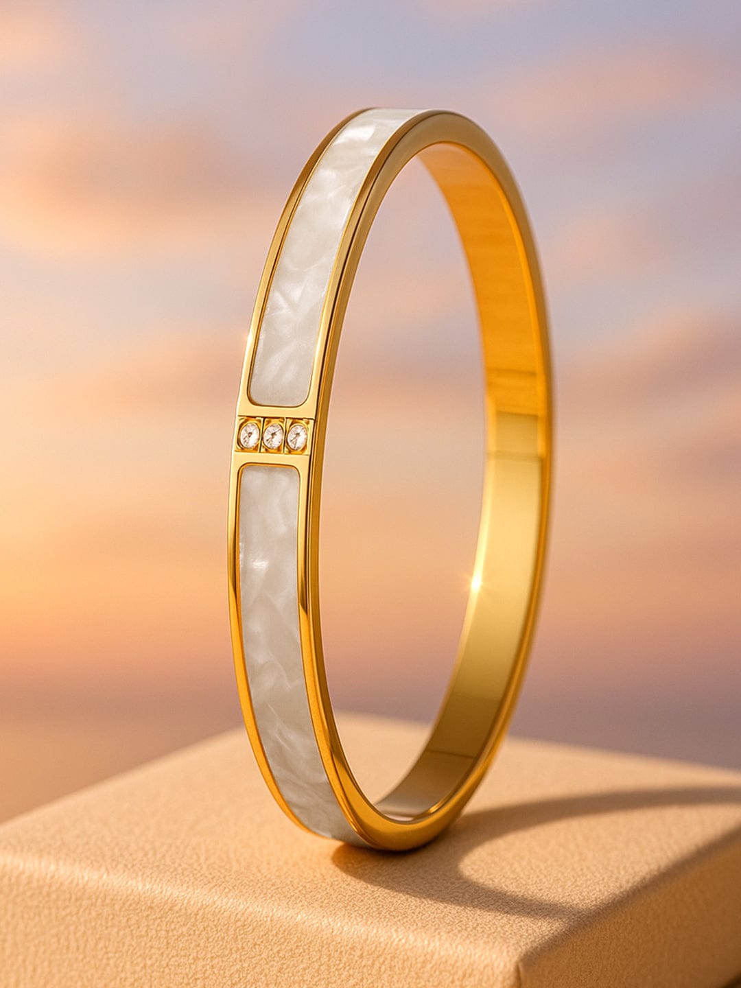 Rubans 18K Gold Plated Stainless Steel Tarnish-Free Waterproof White Marble Stone Bracelet Gold