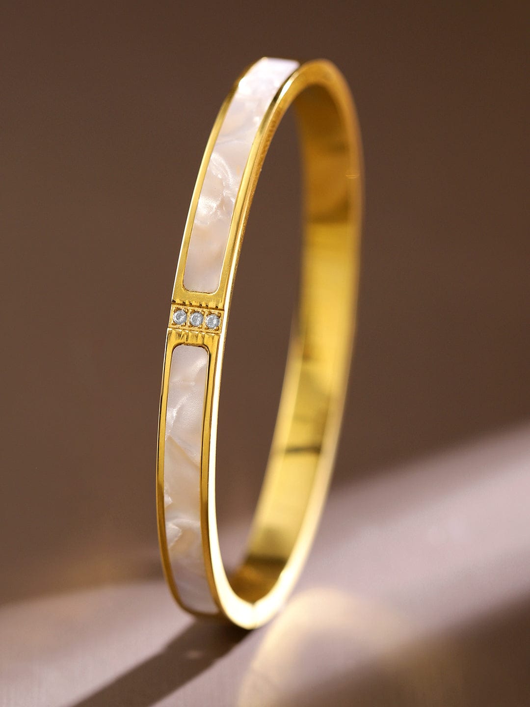 Rubans 18K Gold Plated Stainless Steel Tarnish-Free Waterproof White Marble Stone Bracelet Gold