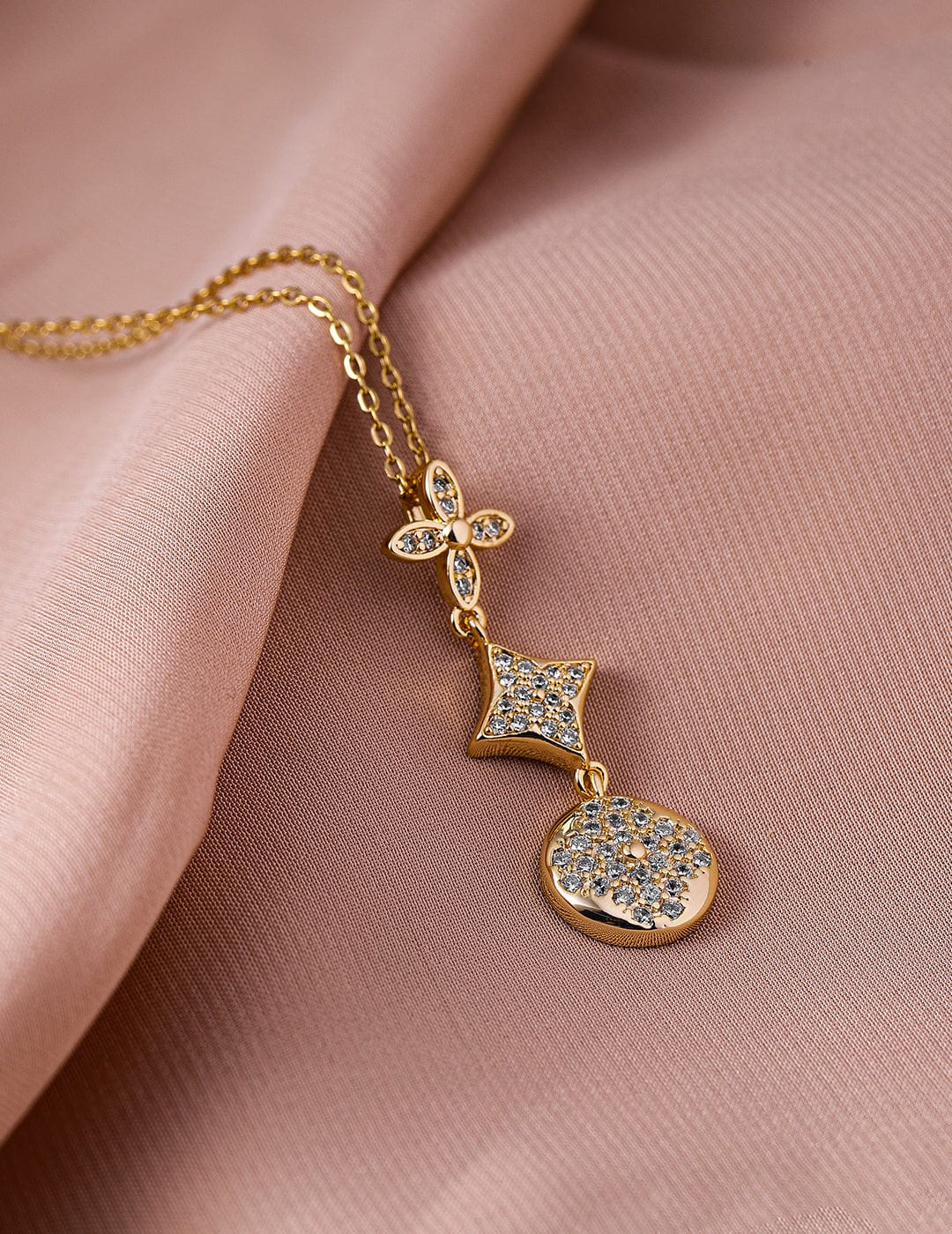 【Rubans】 Dazzling American Diamond Zirconia Pendant Stainless Steel Necklace｜18K ゴールドメッキ ステンレススチール ジルコニア ペンダントネックレス