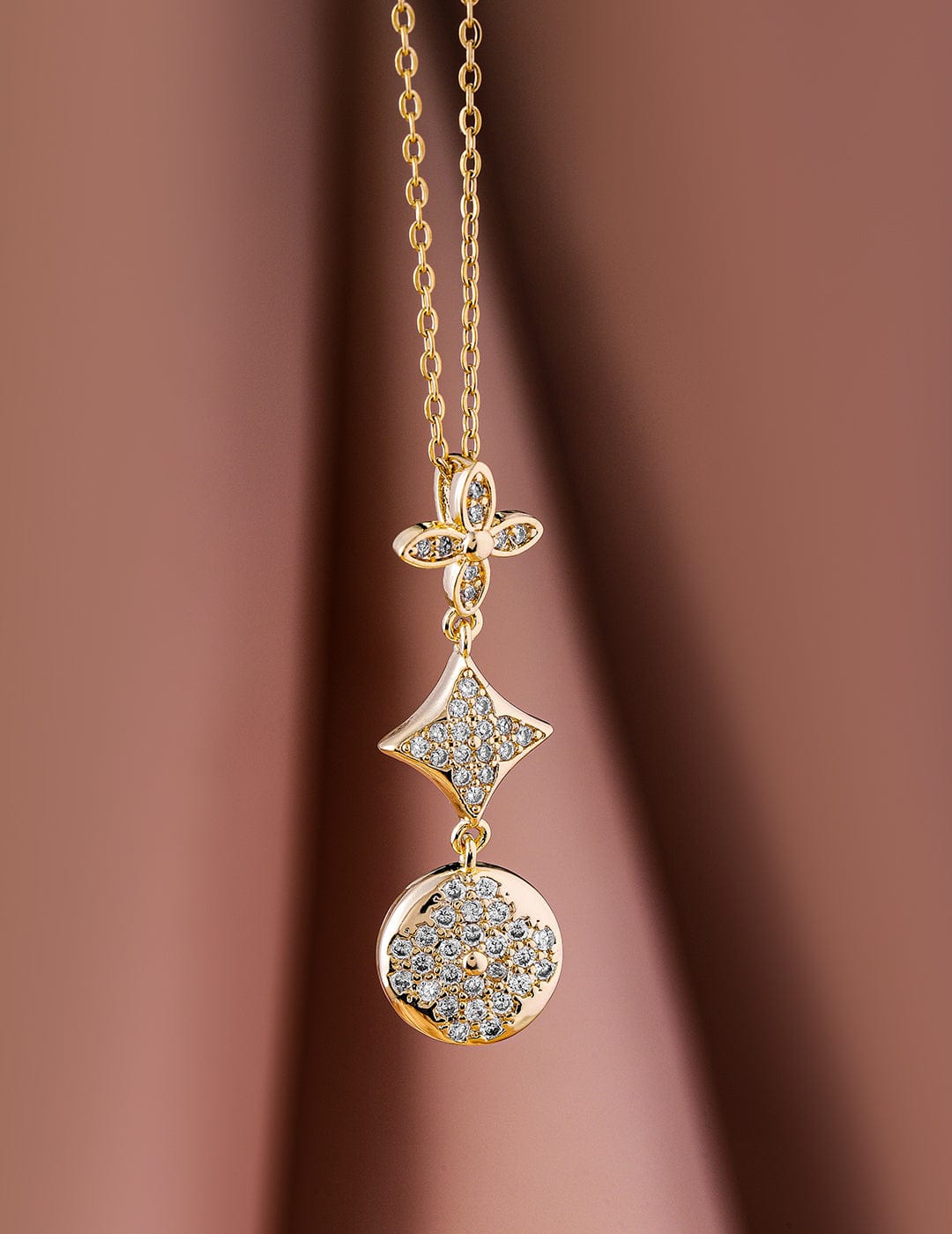 【Rubans】 Dazzling American Diamond Zirconia Pendant Stainless Steel Necklace｜18K ゴールドメッキ ステンレススチール ジルコニア ペンダントネックレス