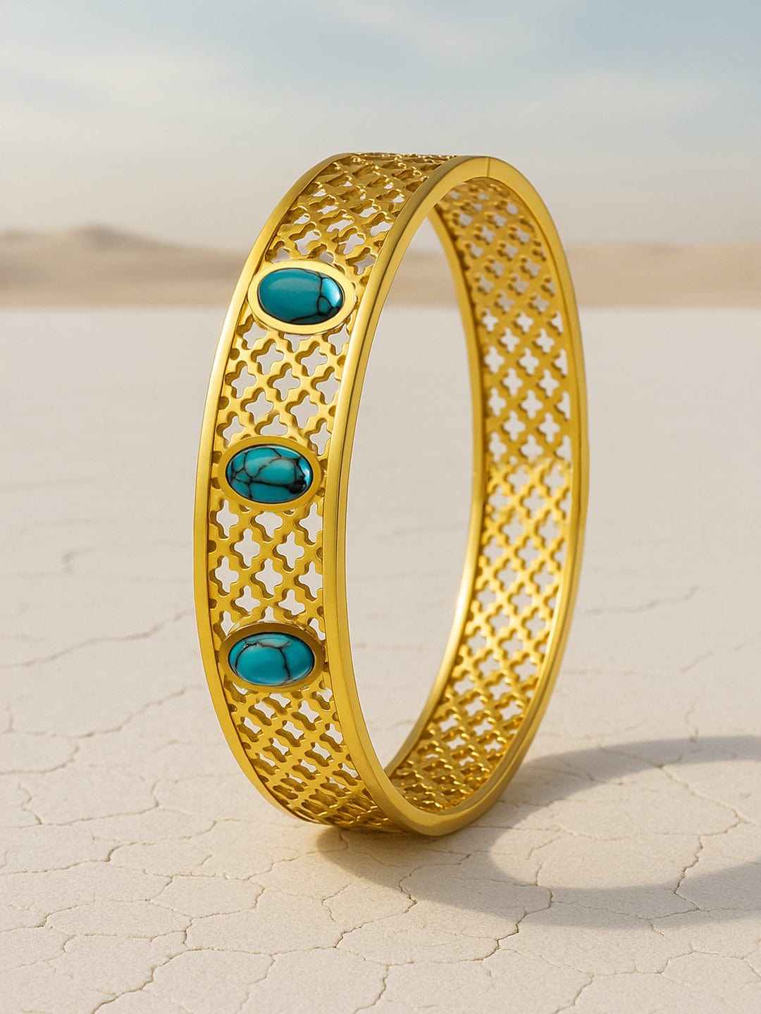 Rubans 18K Gold-Plated Stainless Steel TarnishFree Waterproof Filigree Blue Stone Bracelet Gold