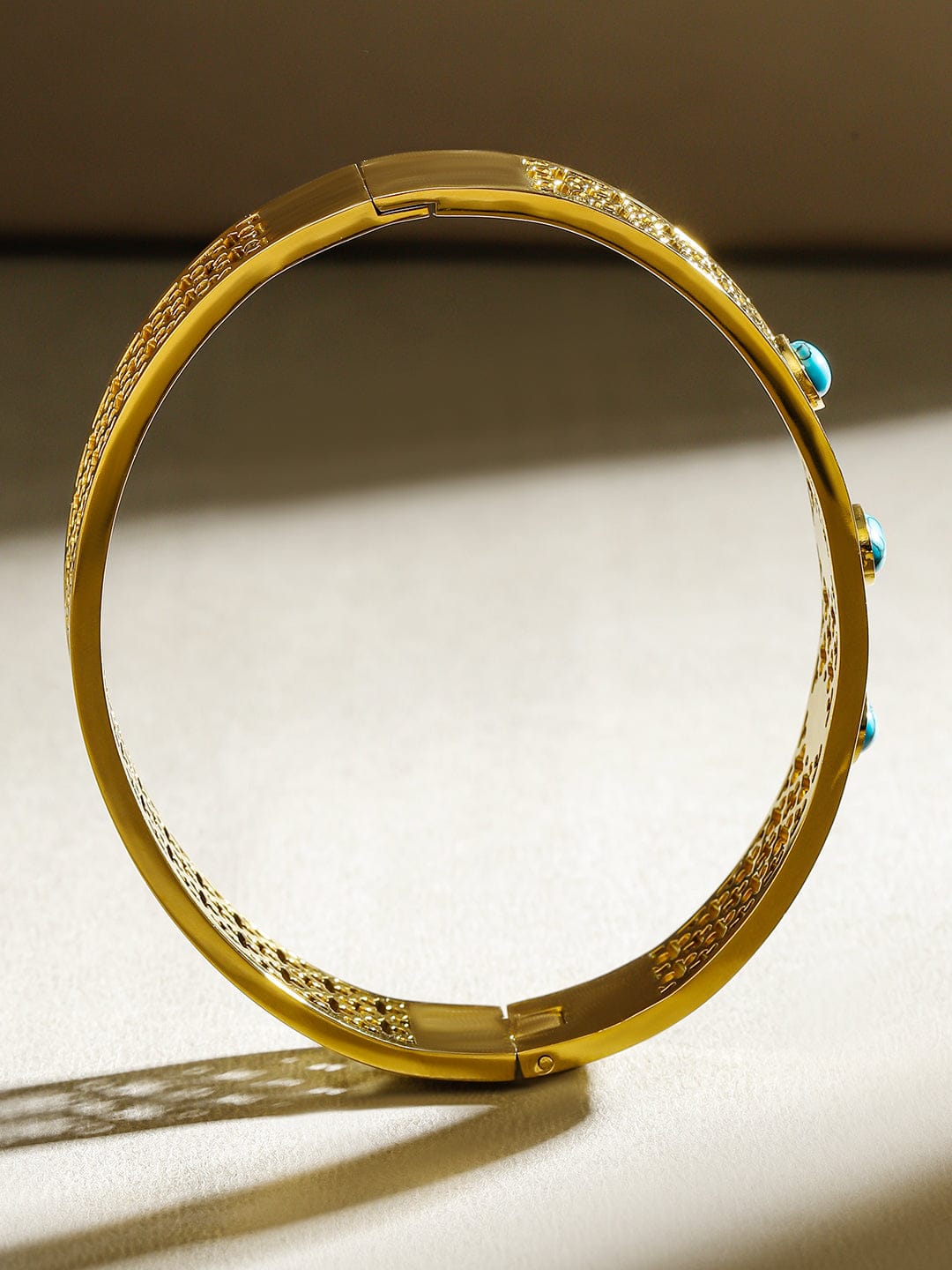Rubans 18K Gold-Plated Stainless Steel TarnishFree Waterproof Filigree Blue Stone Bracelet Gold