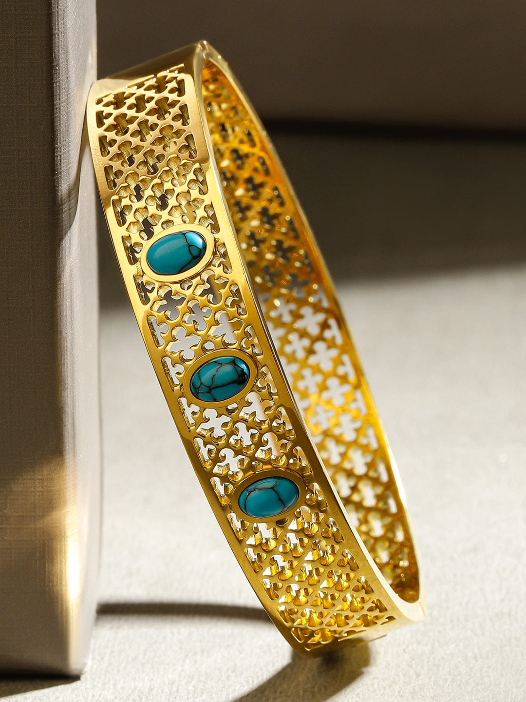 Rubans 18K Gold-Plated Stainless Steel TarnishFree Waterproof Filigree Blue Stone Bracelet Gold