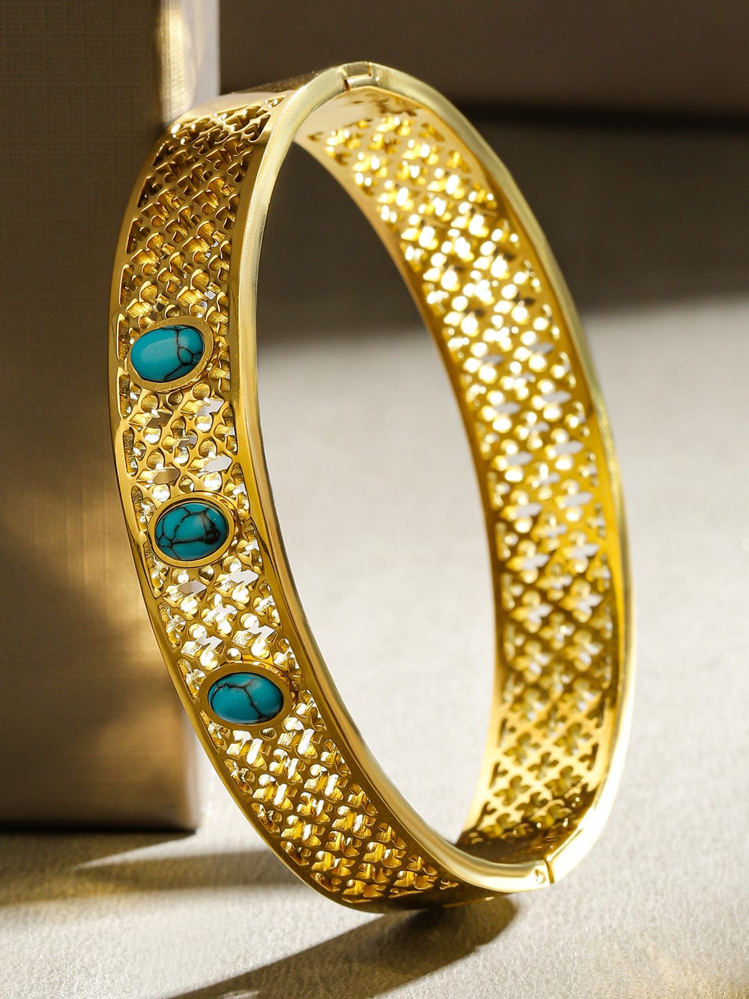 Rubans 18K Gold-Plated Stainless Steel TarnishFree Waterproof Filigree Blue Stone Bracelet Gold