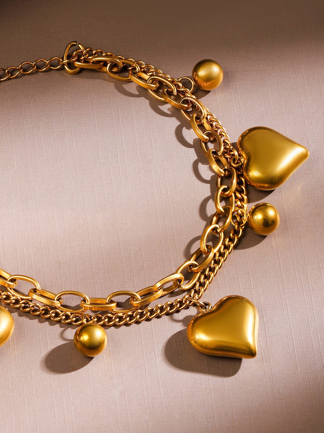 Gold Beaded Heart Motif Bracelet Gold