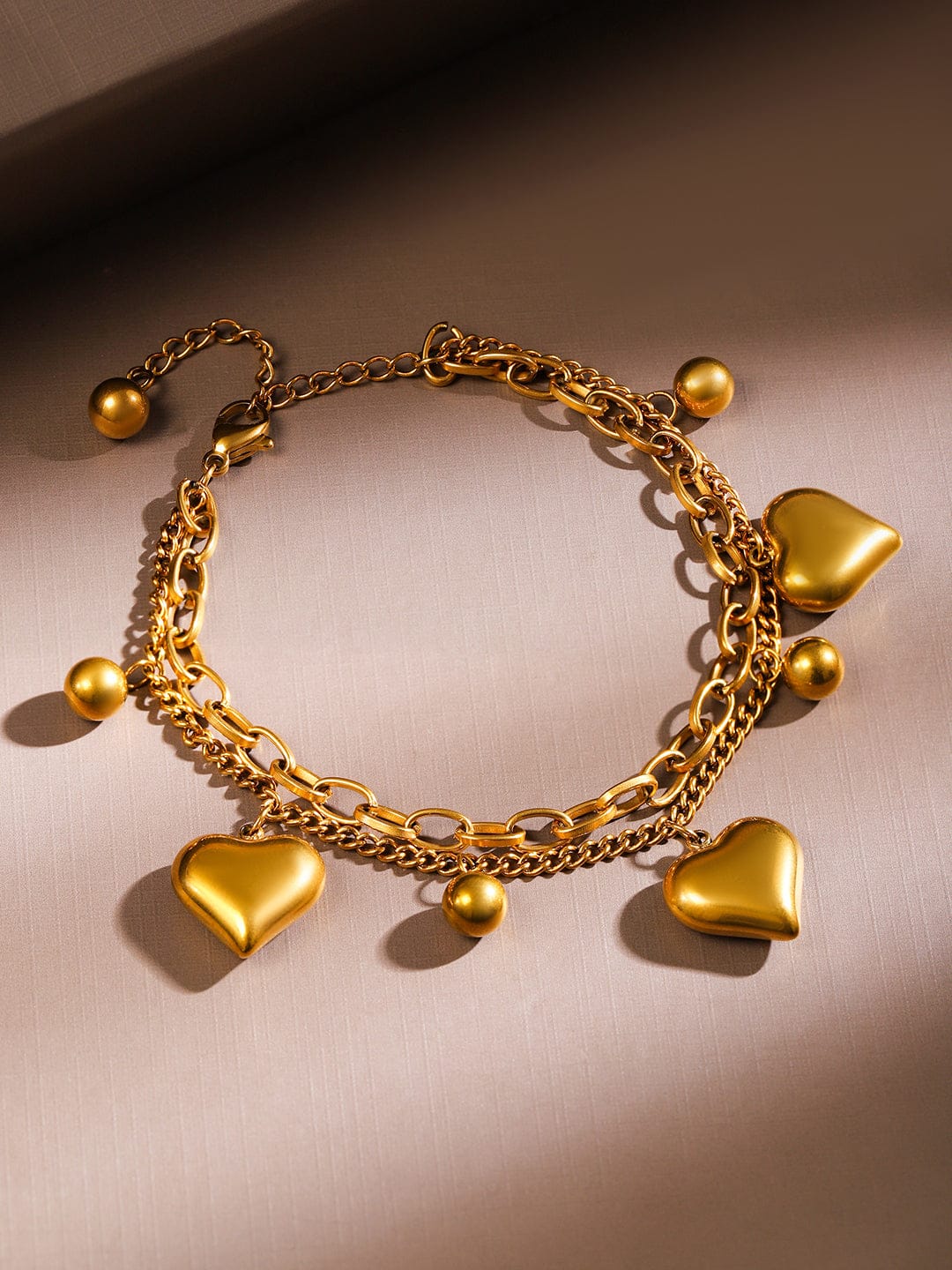 Gold Beaded Heart Motif Bracelet Gold