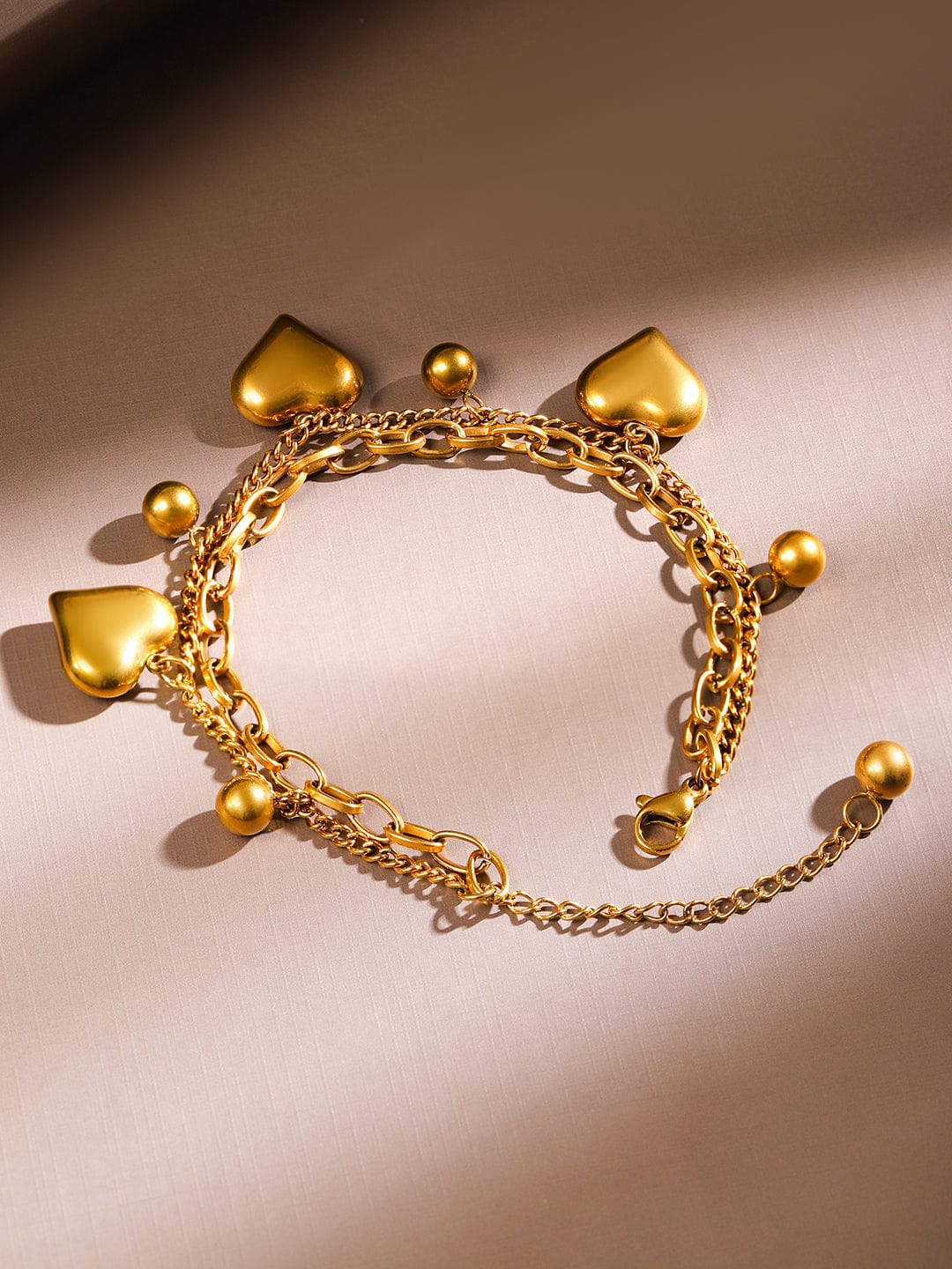 Gold Beaded Heart Motif Bracelet Gold