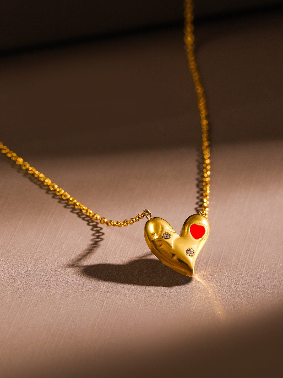 American Diamond Zirconia Cherished Heart Pendant Chain Gold