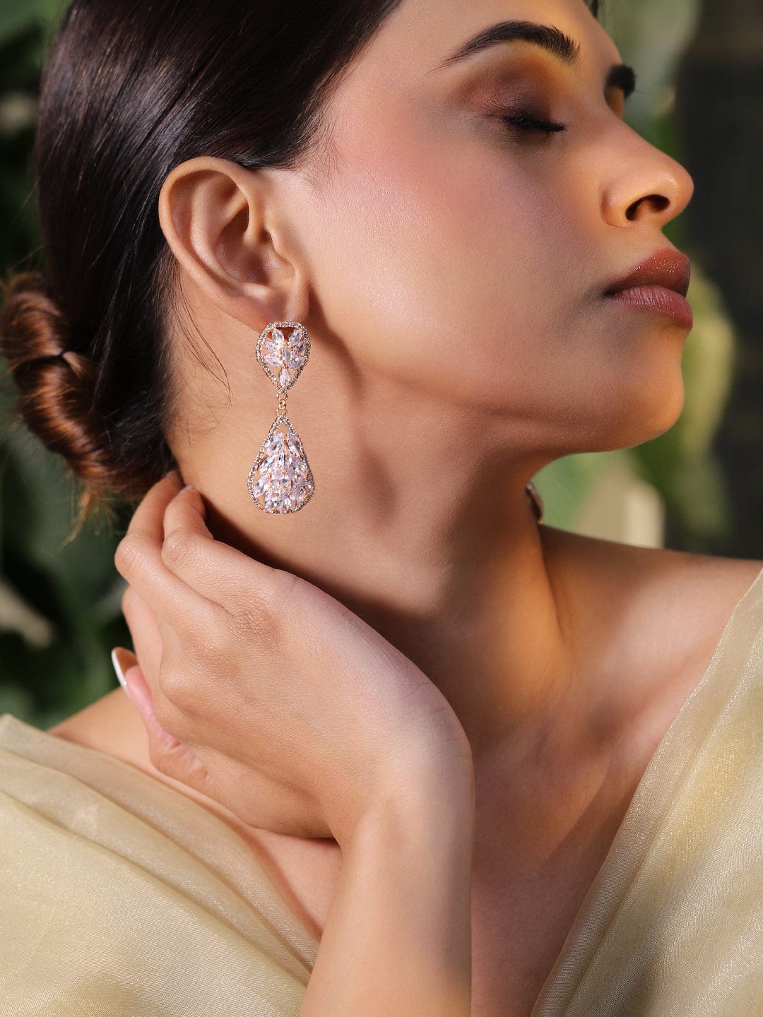Crystal Embellished Gold Toned Dangler Earrings Gold