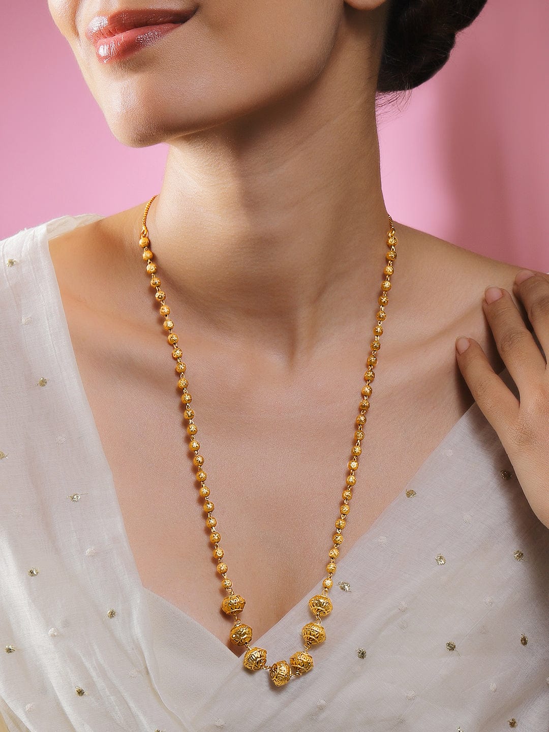 Polished Matar Mala Gold Plated Necklace フリーサイズ