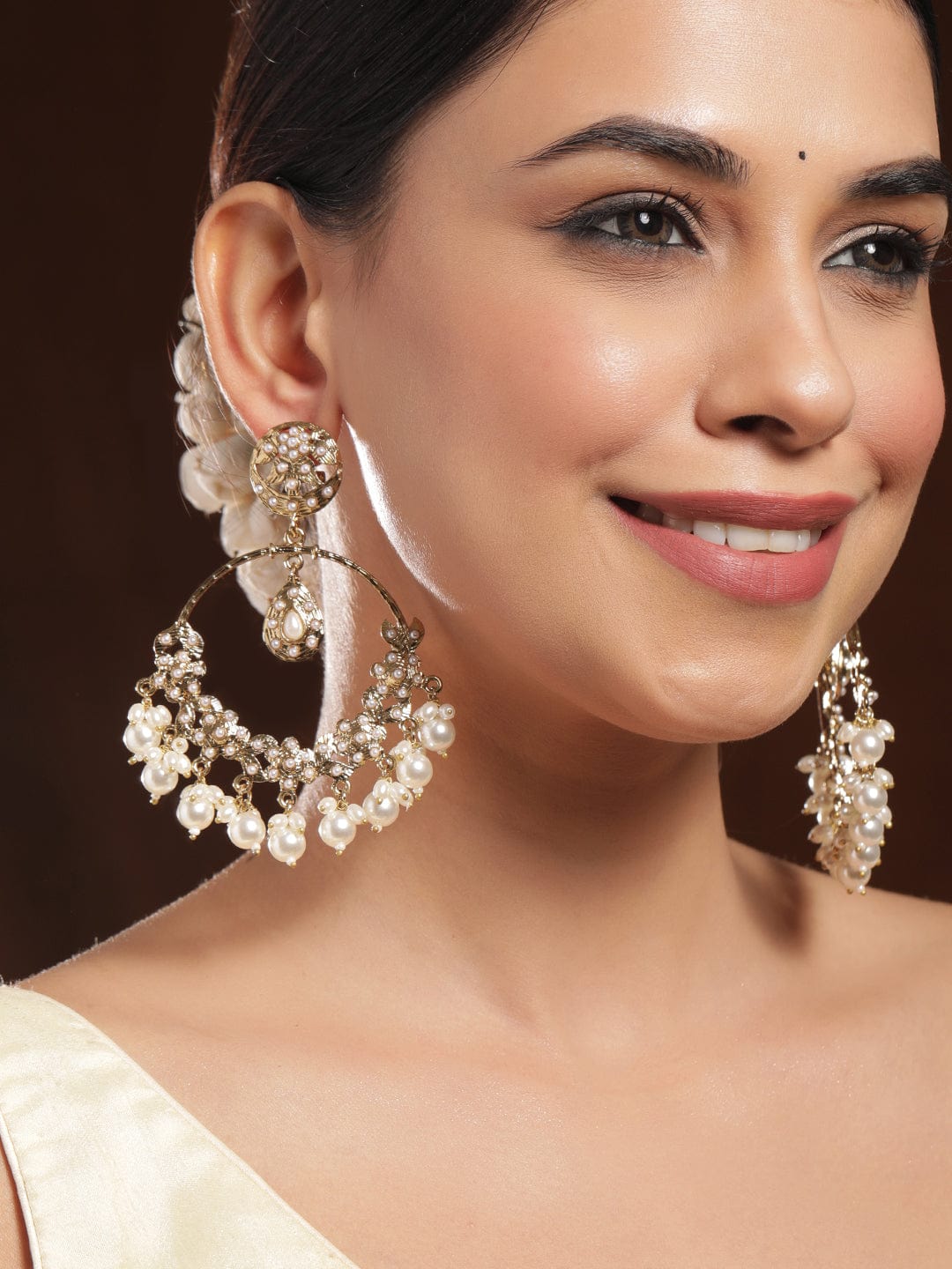 Royal Ivory Pearls Chandbali Gold
