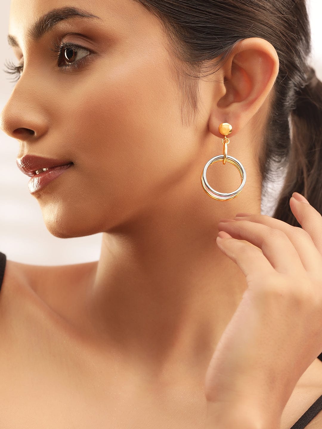 Tri-Color Ring Drop Earrings フリーサイズ