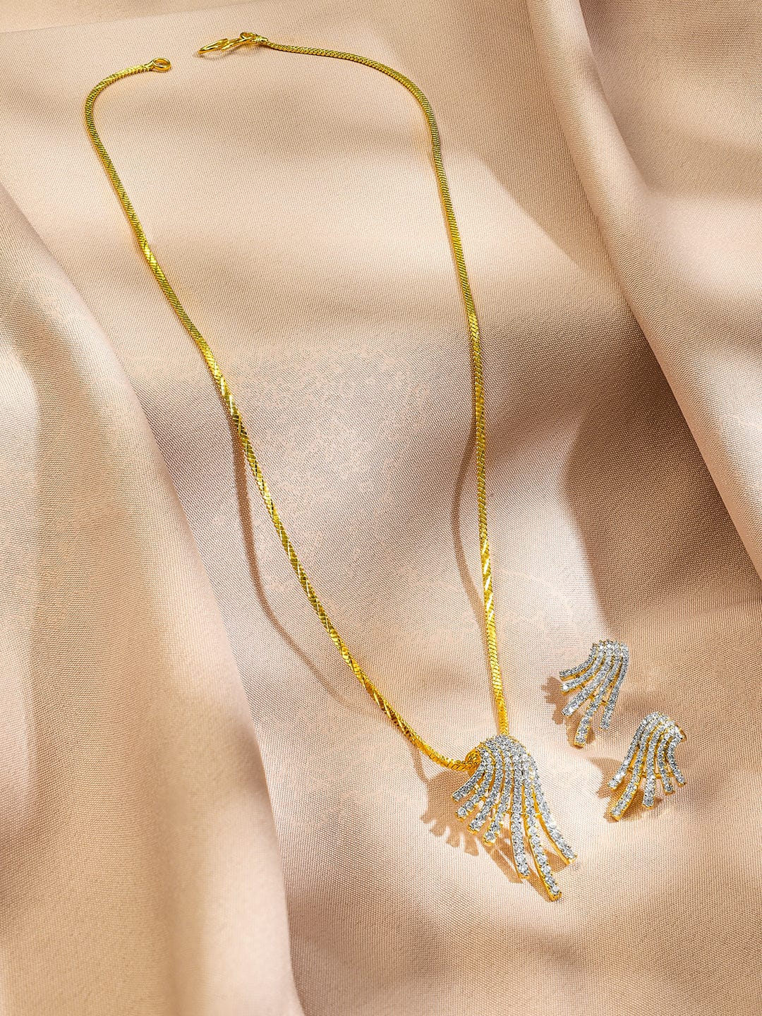 American Diamond Zirconia Golden Necklace Set Design 1