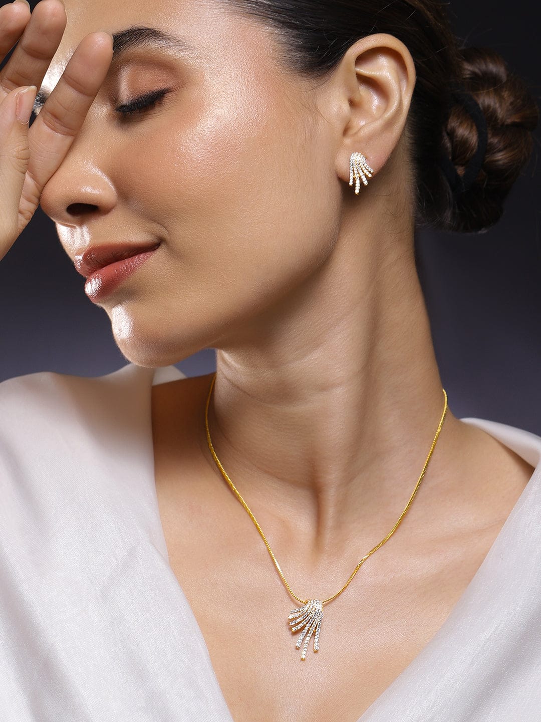 American Diamond Zirconia Golden Necklace Set Design 1