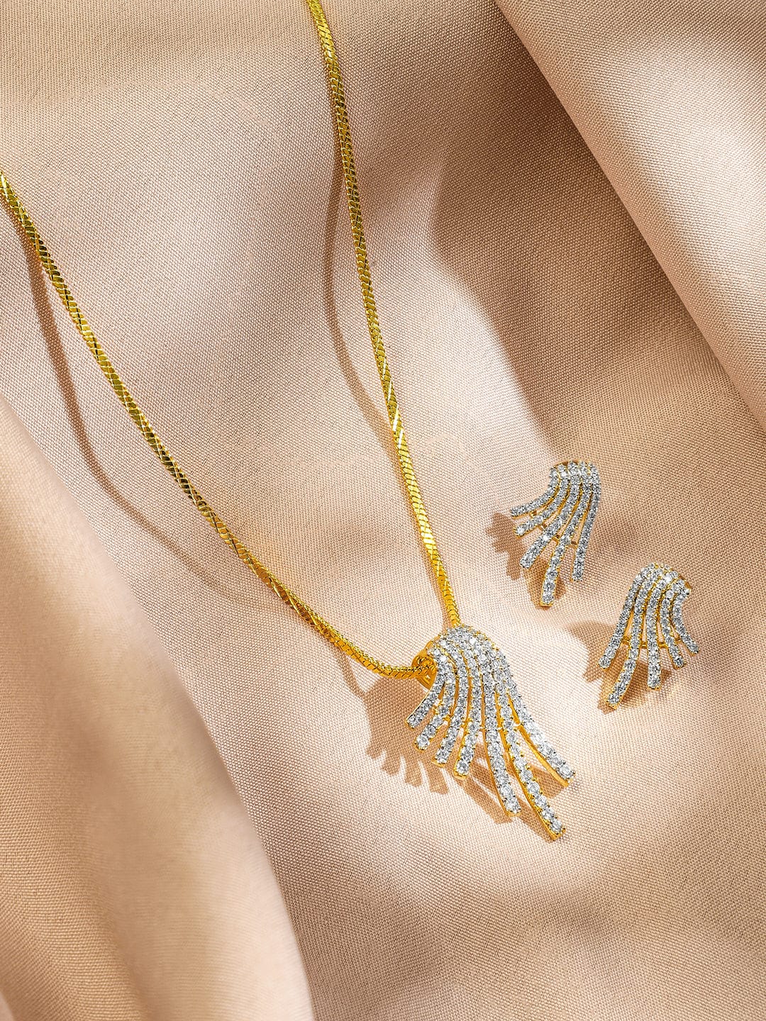 American Diamond Zirconia Golden Necklace Set Design 1