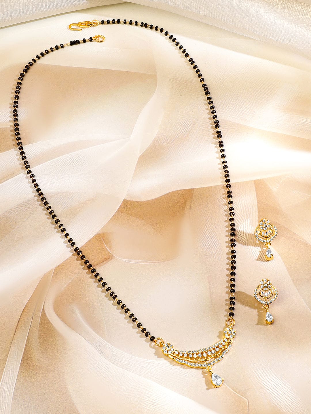 American Diamond Zirconia Gold Mangalsutra Set Gold