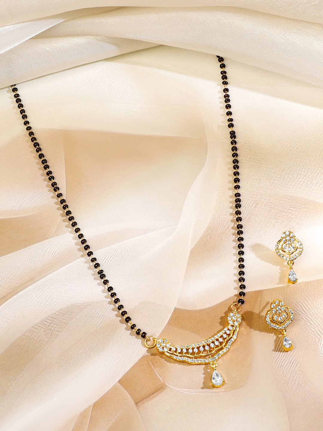 American Diamond Zirconia Gold Mangalsutra Set Gold