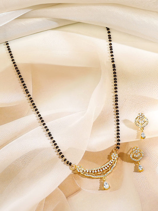 American Diamond Zirconia Gold Mangalsutra Set Gold