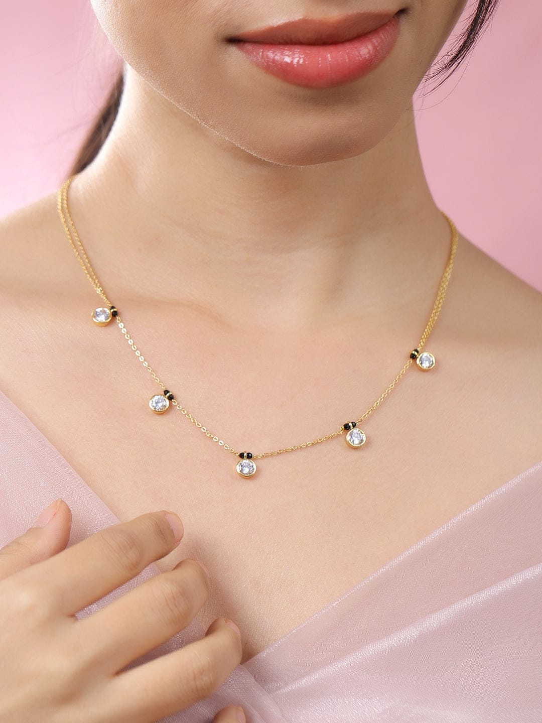 American Diamond Zirconia Studded Gold Mangalsutra Gold