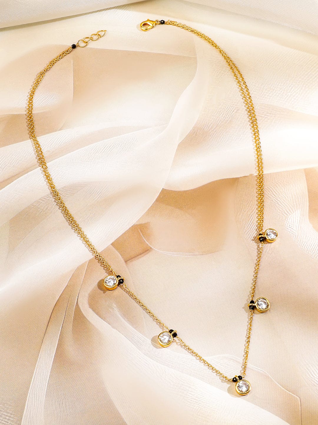 American Diamond Zirconia Studded Gold Mangalsutra Gold