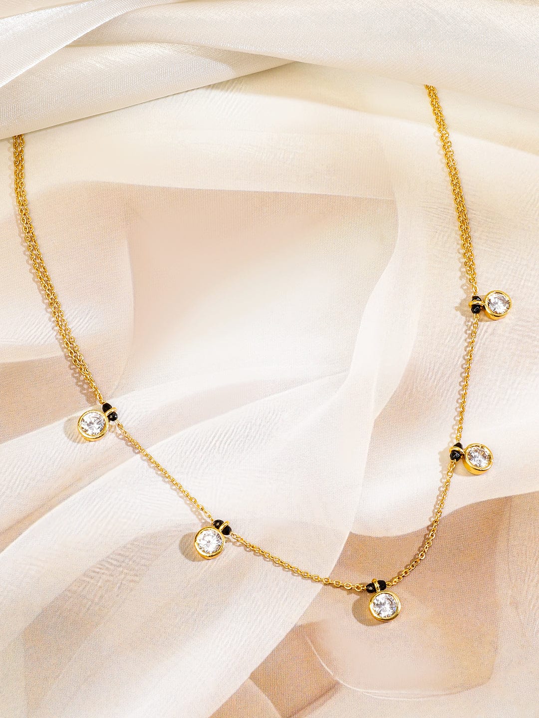 American Diamond Zirconia Studded Gold Mangalsutra Gold