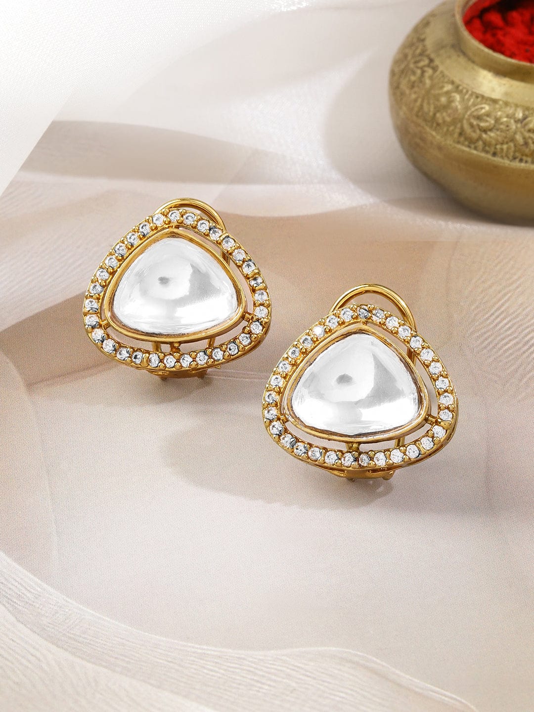 Classic Heritage Kundan & American Diamond Zirconia Studs フリーサイズ