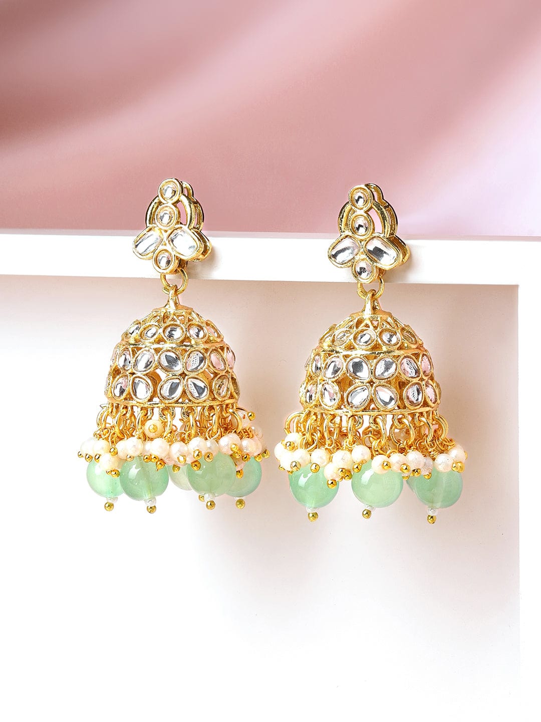 Soft Mint Stone American Diamond Zirconia Earrings フリーサイズ
