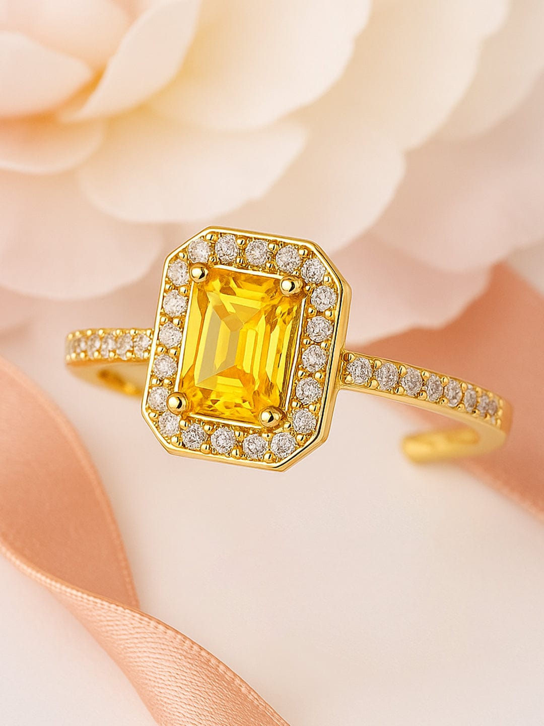 Yellow American Diamond Zirconia Ring Gold