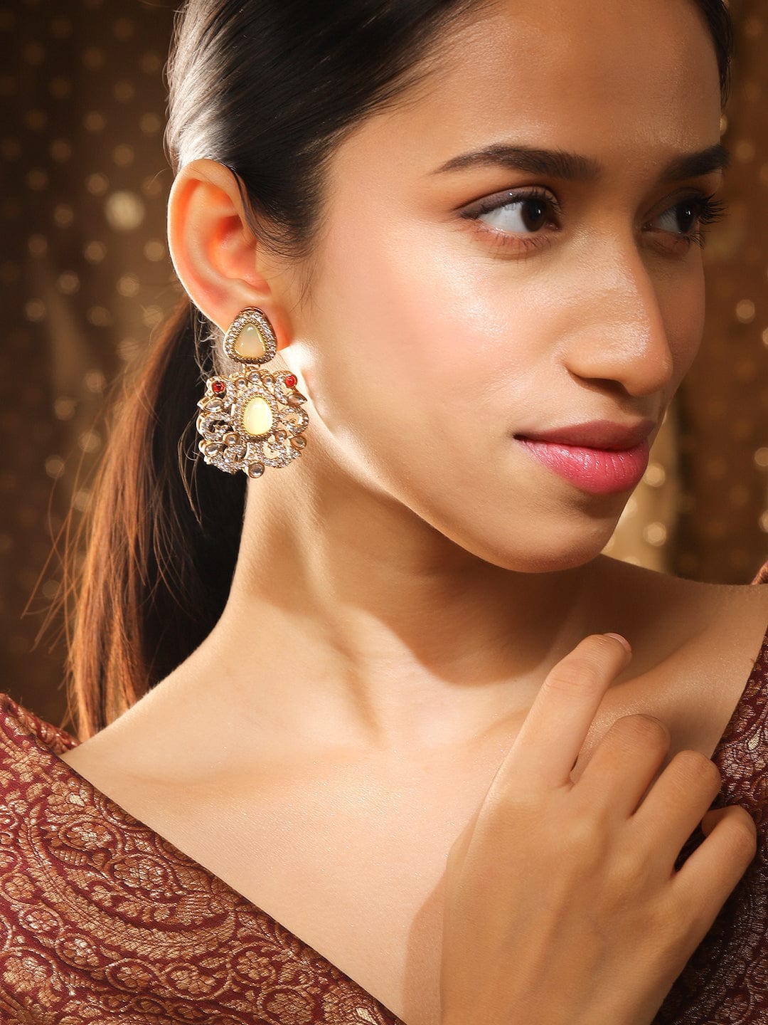 Prismatic Floral American Diamond Zirconia Danglers フリーサイズ