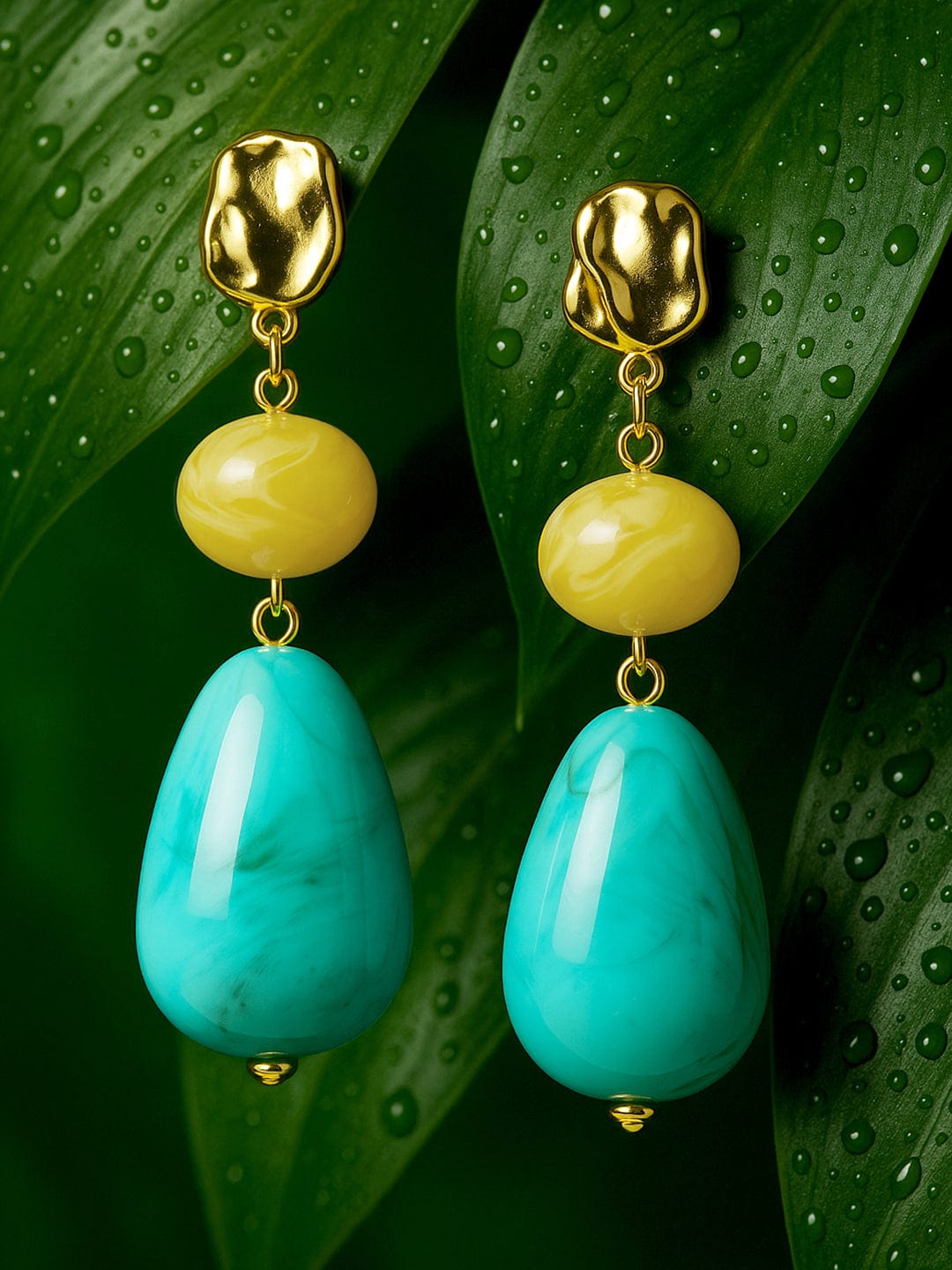 Turquoise Glow Statement Danglers Yellow & Turquoise