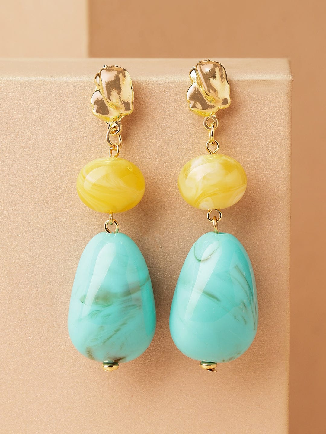 Turquoise Glow Statement Danglers Yellow & Turquoise