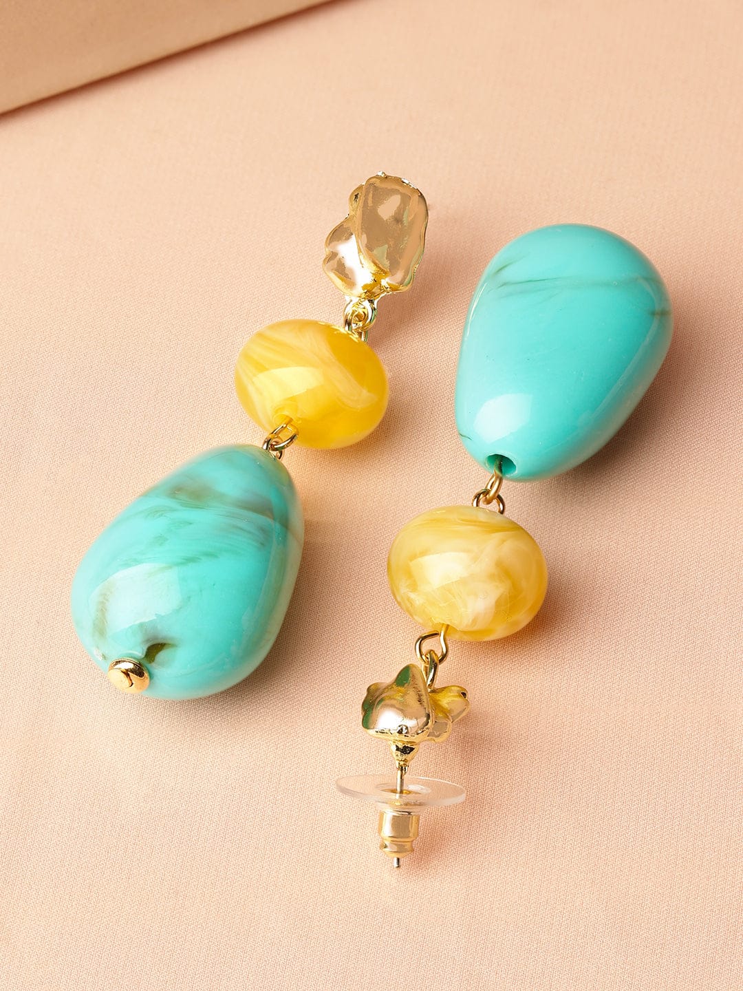 Turquoise Glow Statement Danglers Yellow & Turquoise