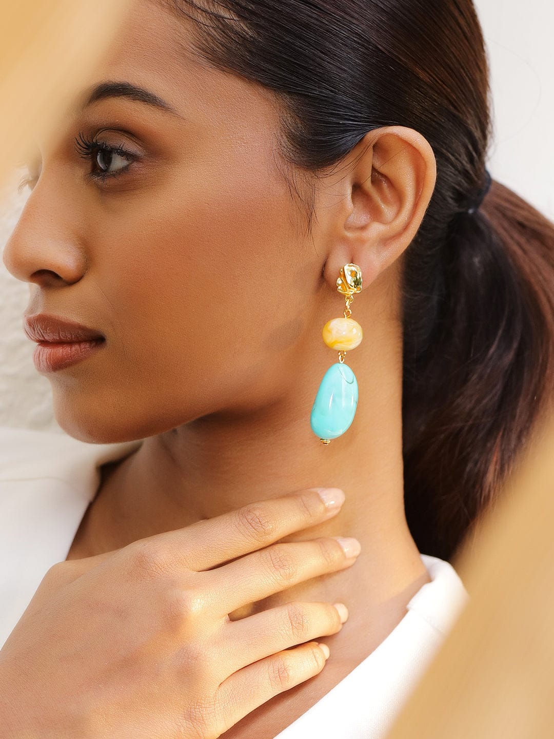 Turquoise Glow Statement Danglers Yellow & Turquoise